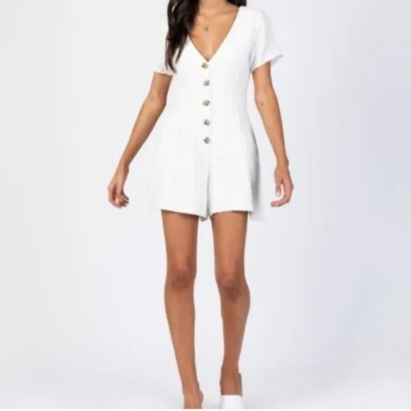 Princess Polly Adi White Linen Romper with Pockets short sleeve size 4 - Picture 7 of 8